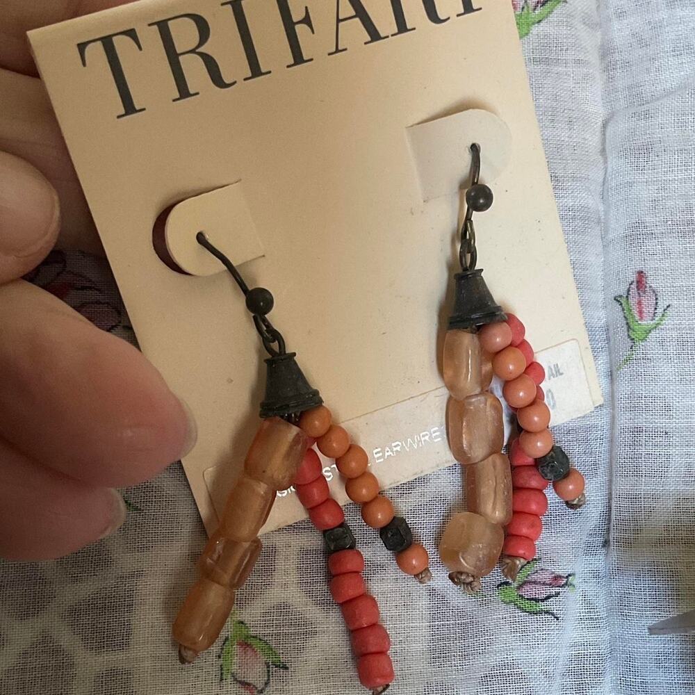 Vintage 90sTrifari Earrings Dangle Drop Beaded Earrings Boho Chick